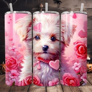 Handcrafted Valentines puppy 20oz skinny tumbler